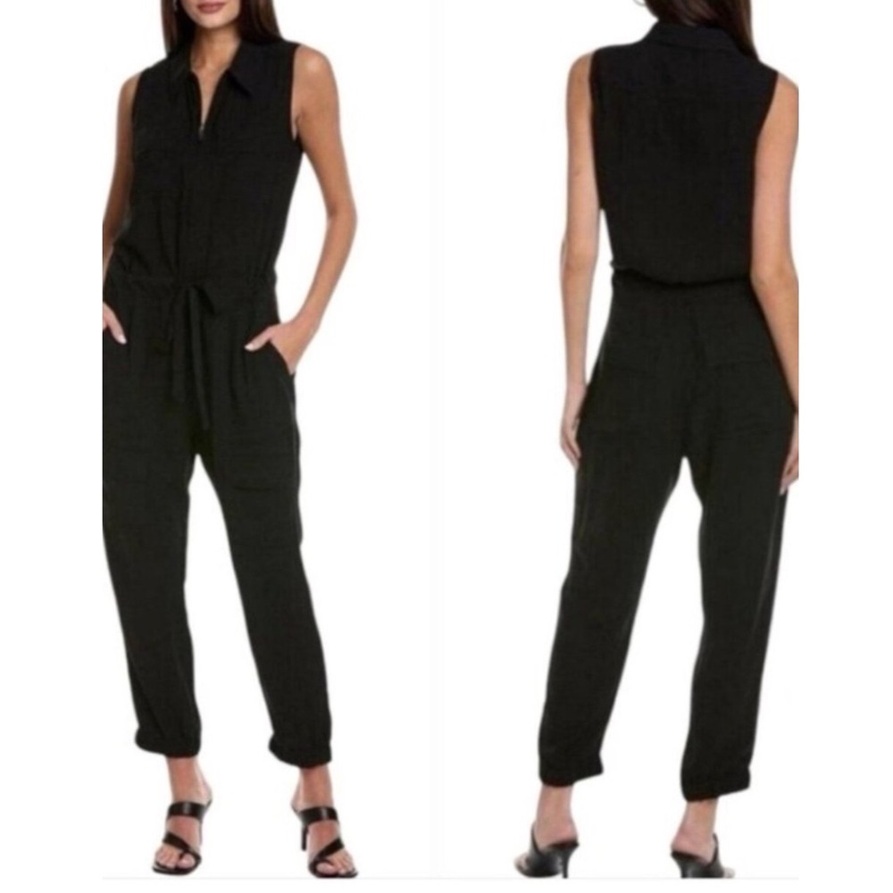 Cabi Black Sleeveless Utility Jumpsuit Zip Front Cargo Pocket Jogger Medium